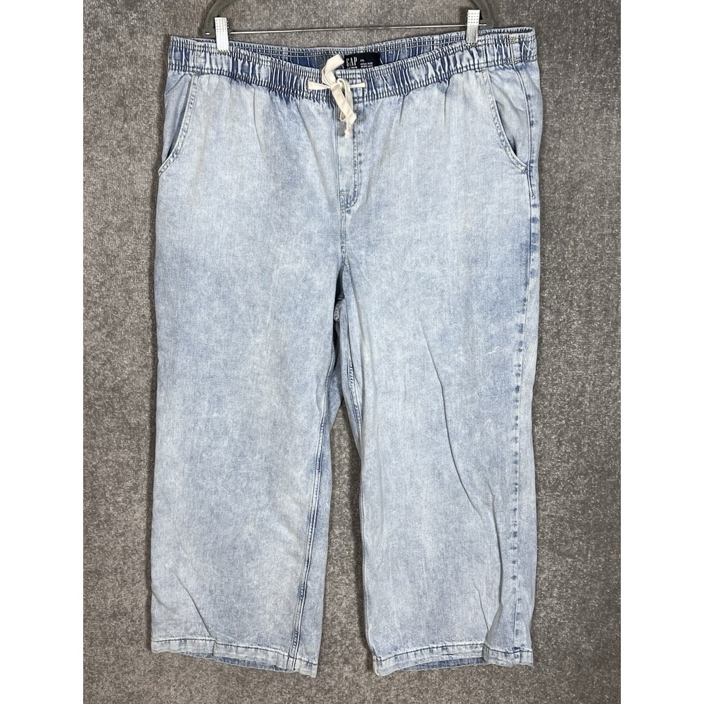 Gap Denim High Rise Wide Leg Jeans Womens Sz XXL Blue Light Wash Pull On Pockets